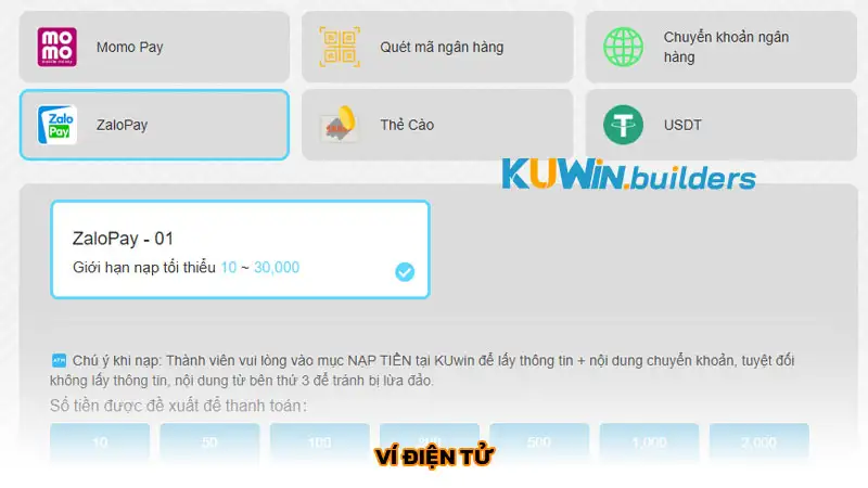 Cách nạp tiền Kuwin nhanh chóng với 4 phương thức chính thức Ví điện tử